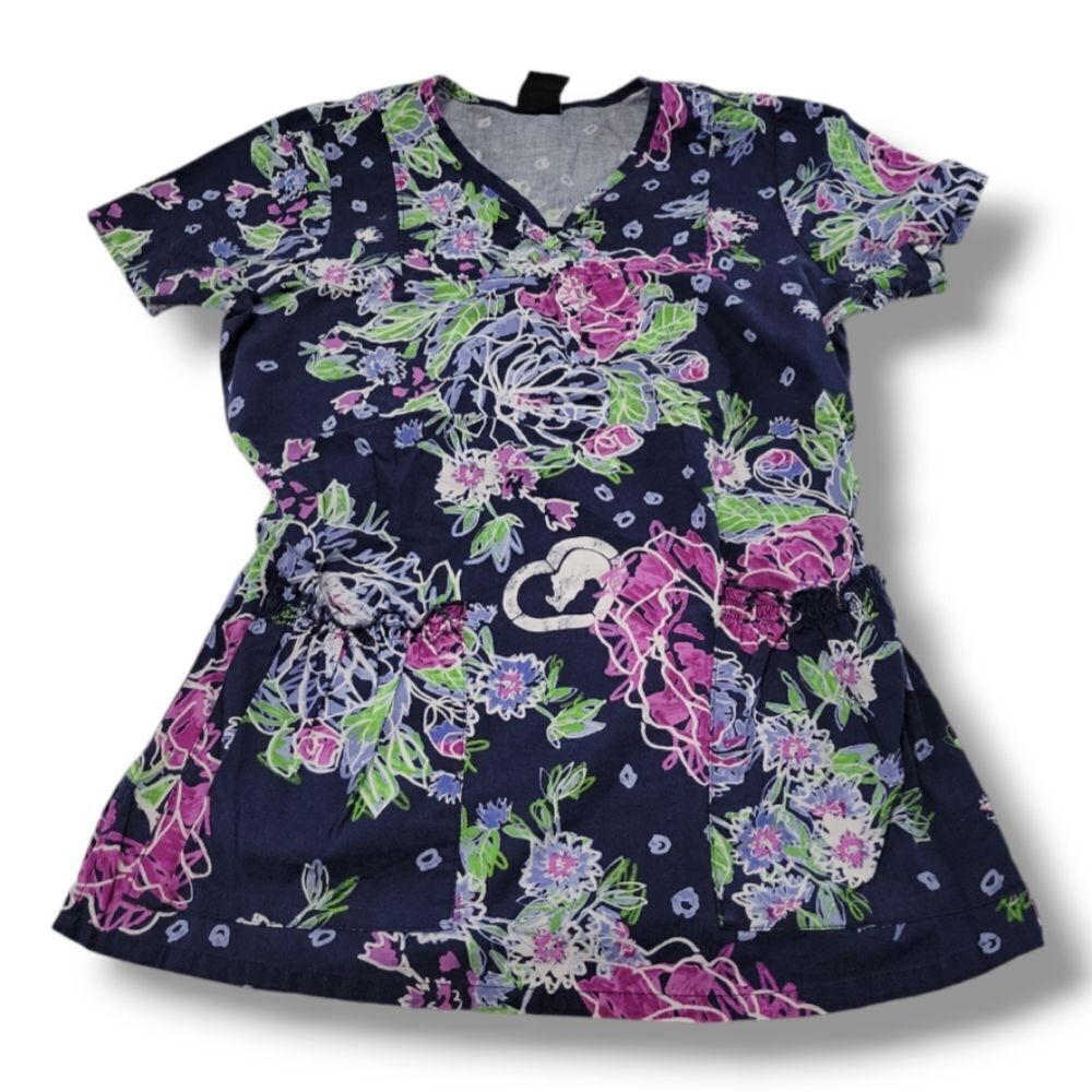 Ecko Top Size Small S Eckó Red Scrub Top EckóRed Top Rhino Floral Print Colorful